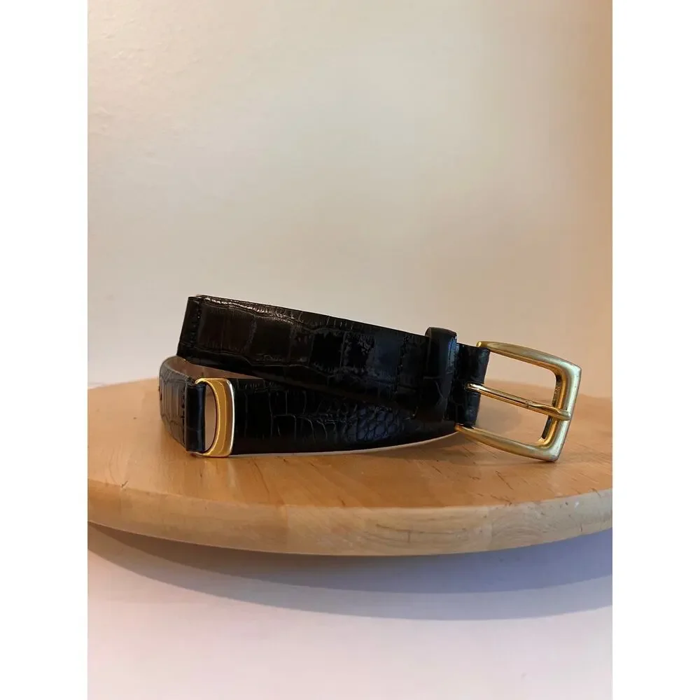 Vintage 1998 Liz Claiborne Black Leather Chunky Gold Chain Link Size Small
